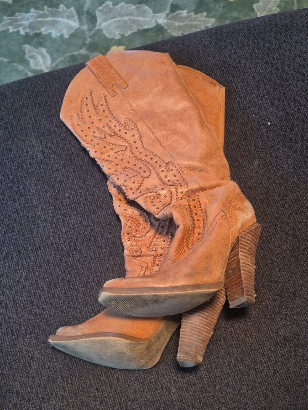 Jessica Simpson Cognac Leather Western Knee-High Boots - Picture 2 of 16